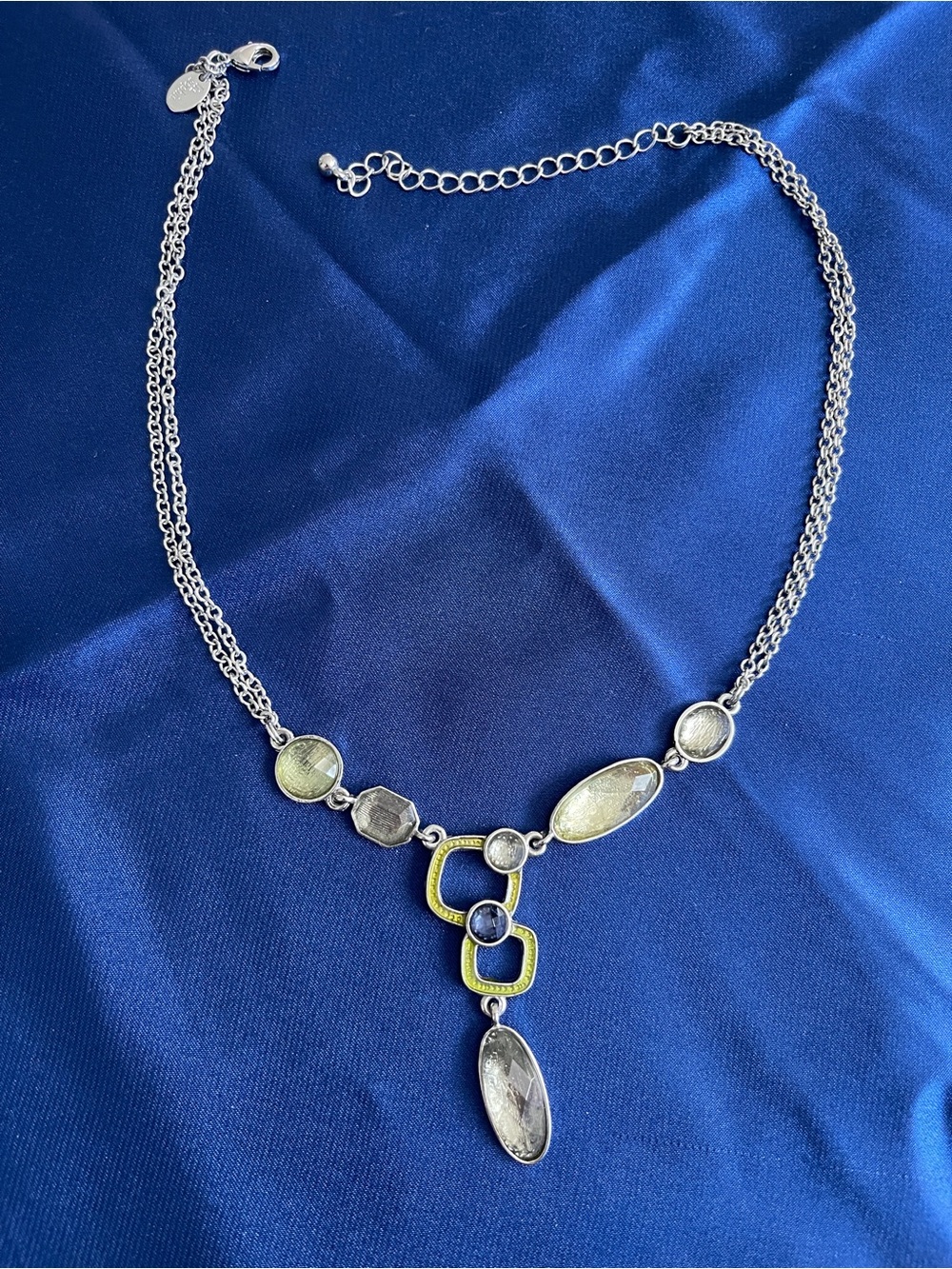 Silver-Tone Pendant Necklace with Yellow Accent and Clear Stones